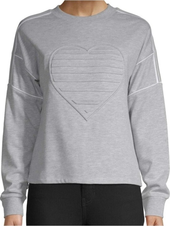 No Boundaries Tops - No Boundaries Light Gray Quilted Heart Crewneck Sweatshirt